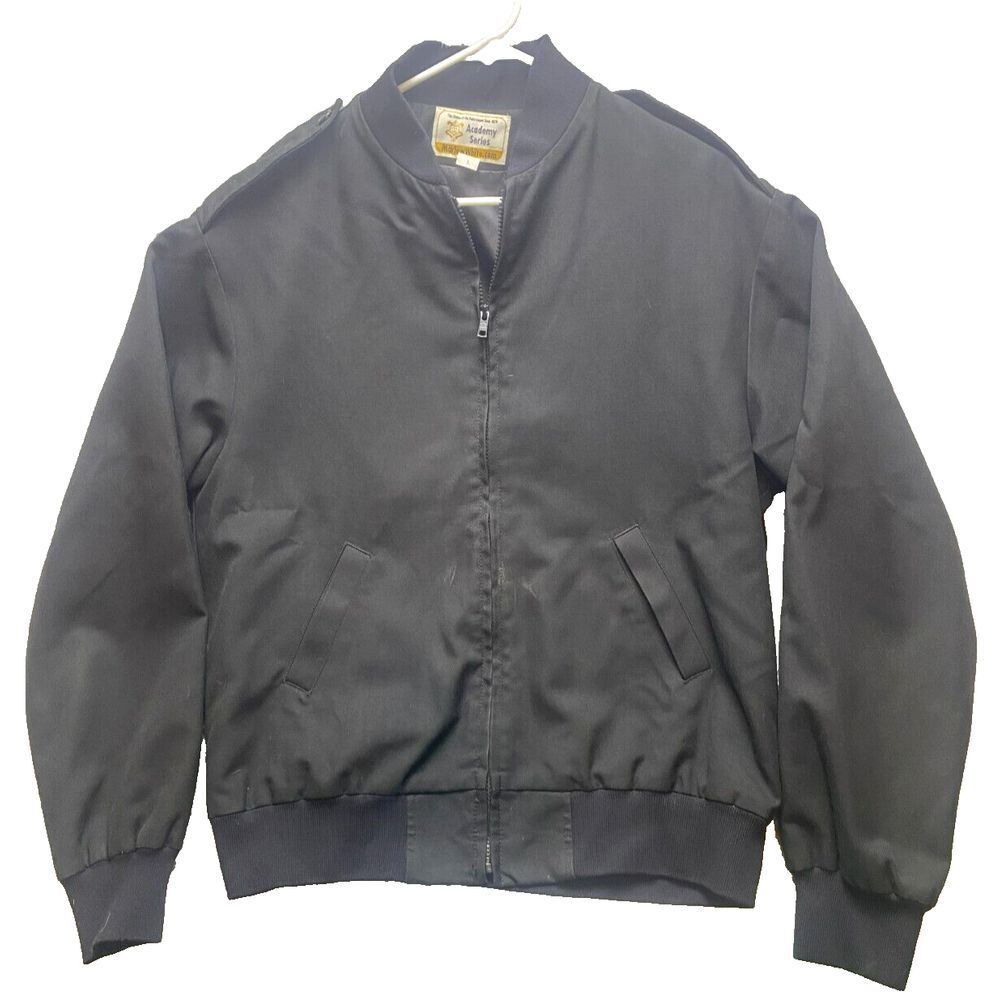 VTG Marlow White Jacket Adult‎ Large Black Zip Up Bomber Academy Series USA Mens